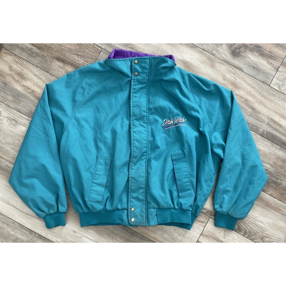 Vintage Swingster "Ditch Witch" Jacket Knit Collar Cuffs Orange 3XL Purple/Teal